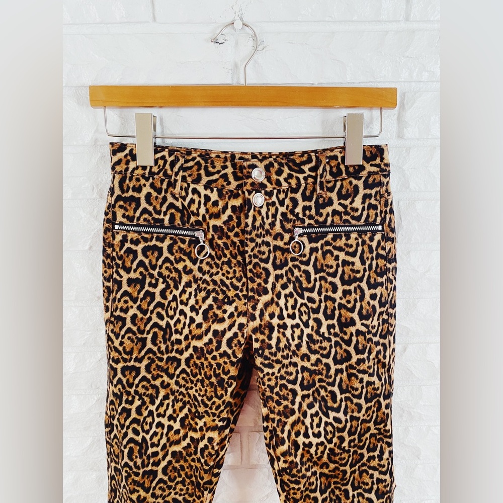Zara Brown Leopard Print Mid Rise Zipper Pockets Pants - Picture 4 of 7